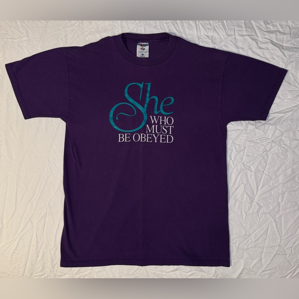 Vintage Humor Teeshirt She Who Must Be Obeyed Purple Cotton Uni-Size Size Large